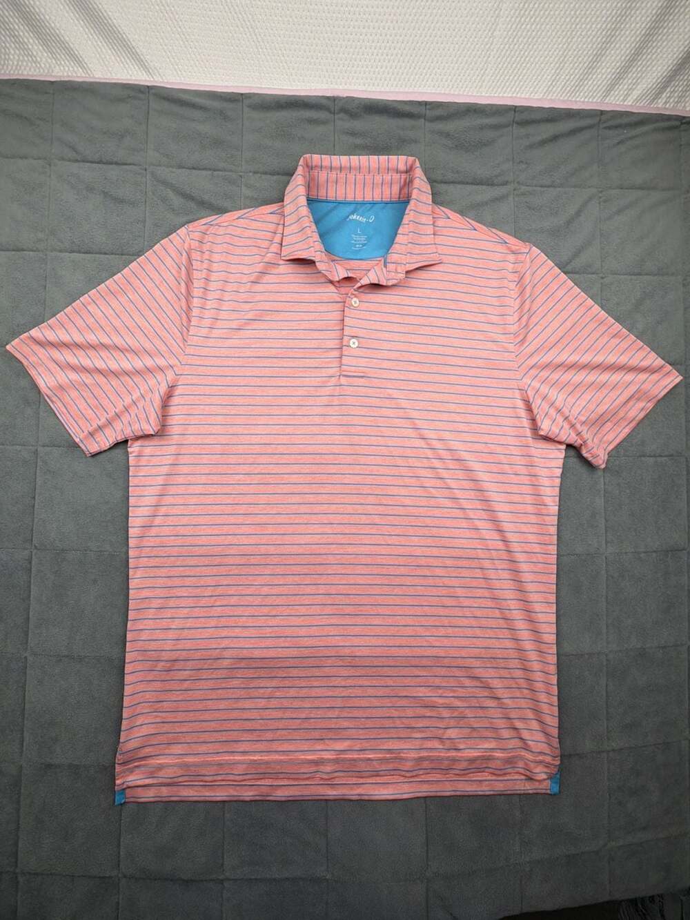 johnnie-O Newton Striped Jersey Performance Golf Polo Shirt Pink Blue Mens Large